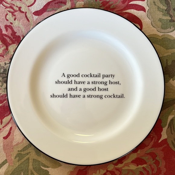POTTERY BARN Cocktail Plate Set-of-4 White Porcelain Black "Cocktail Quotations" - Picture 11 of 15